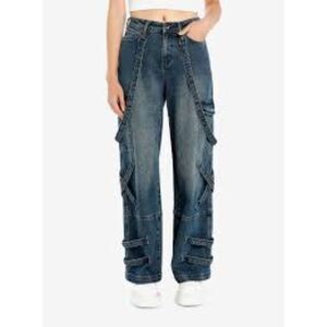 Hot Topic Indigo Wash Grommets & Straps Harness Wide-Leg Jean Grunge Size 13